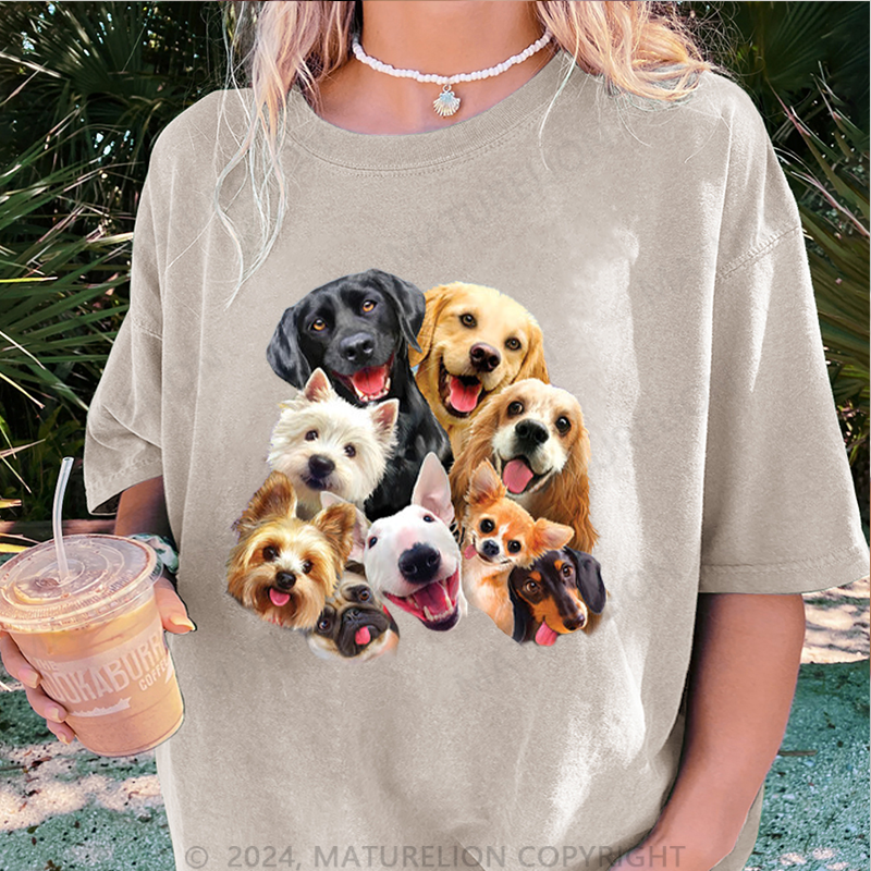 Maturelion Süße Hunde Damen Gewaschene Vintage T-Shirt
