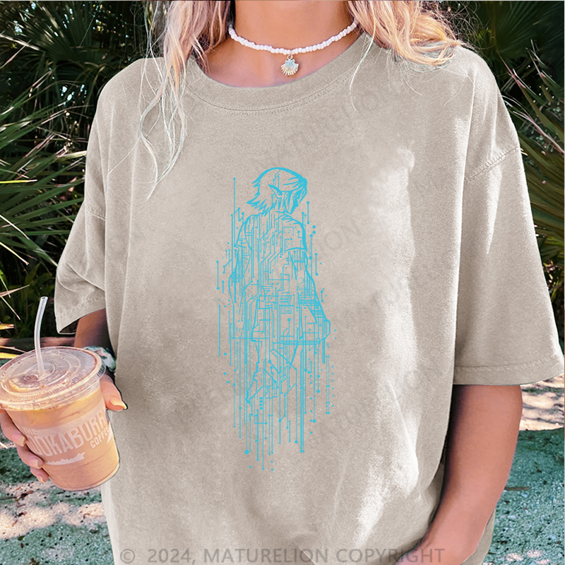 Maturelion Geek Damen Gewaschene Vintage T-Shirt