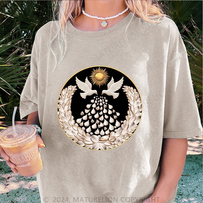 Maturelion Friedenstaube Damen Gewaschene Vintage T-Shirt