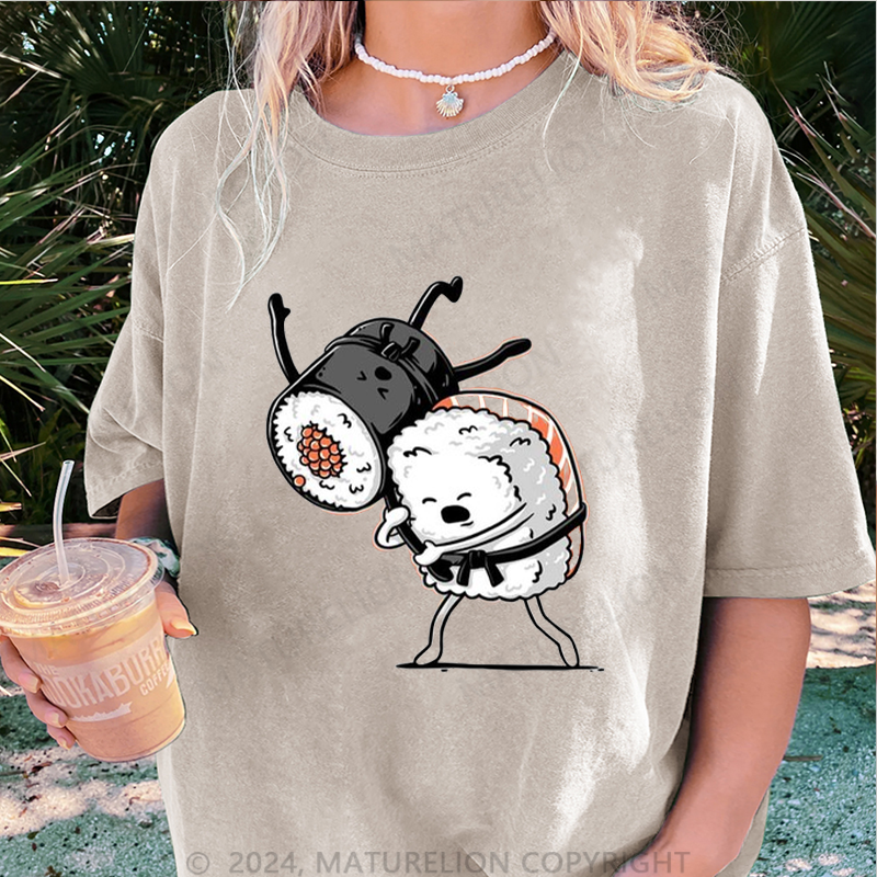 Maturelion Sushi Damen Gewaschene Vintage T-Shirt