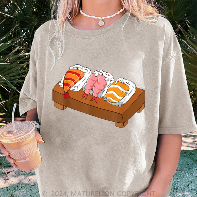 Maturelion Sushi Damen Gewaschene Vintage T-Shirt
