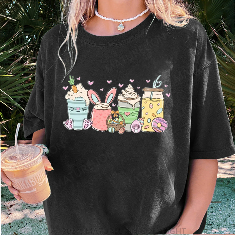 Maturelion Osterhase Getränke und Liebe Damen Gewaschene Vintage T-Shirt