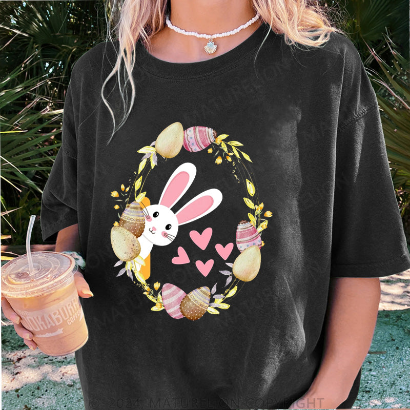 Maturelion Süße Hase und Eier Damen Gewaschene Vintage T-Shirt