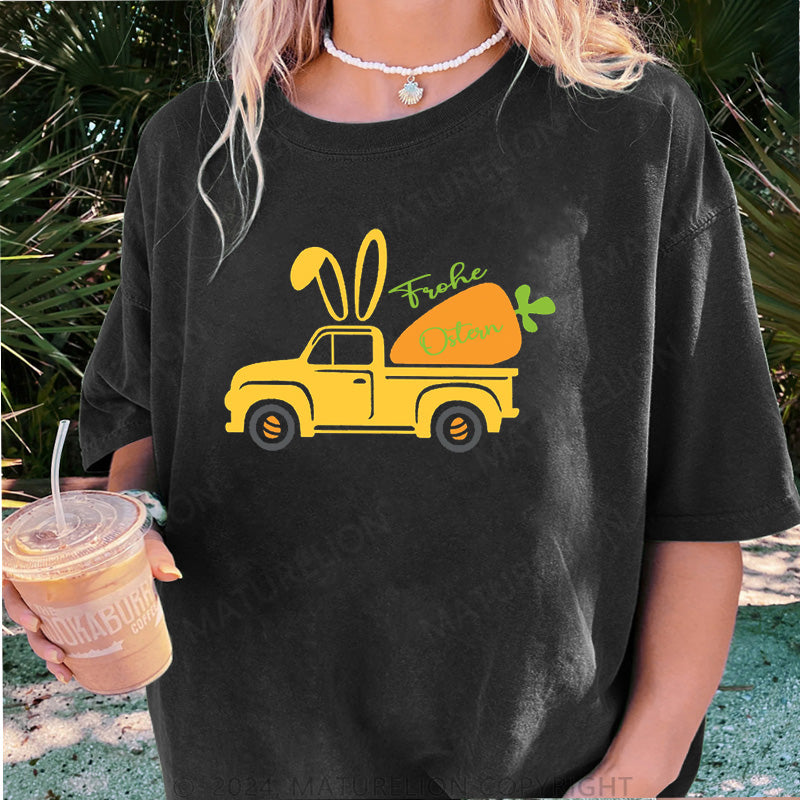 Maturelion Das Auto und Frohe Ostern Damen Gewaschene Vintage T-Shirt