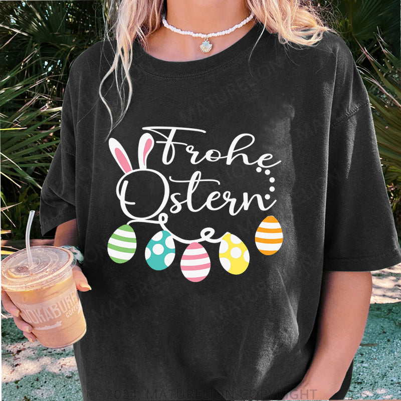 Maturelion Frohe Ostern und Ostereier Damen Gewaschene Vintage T-Shirt