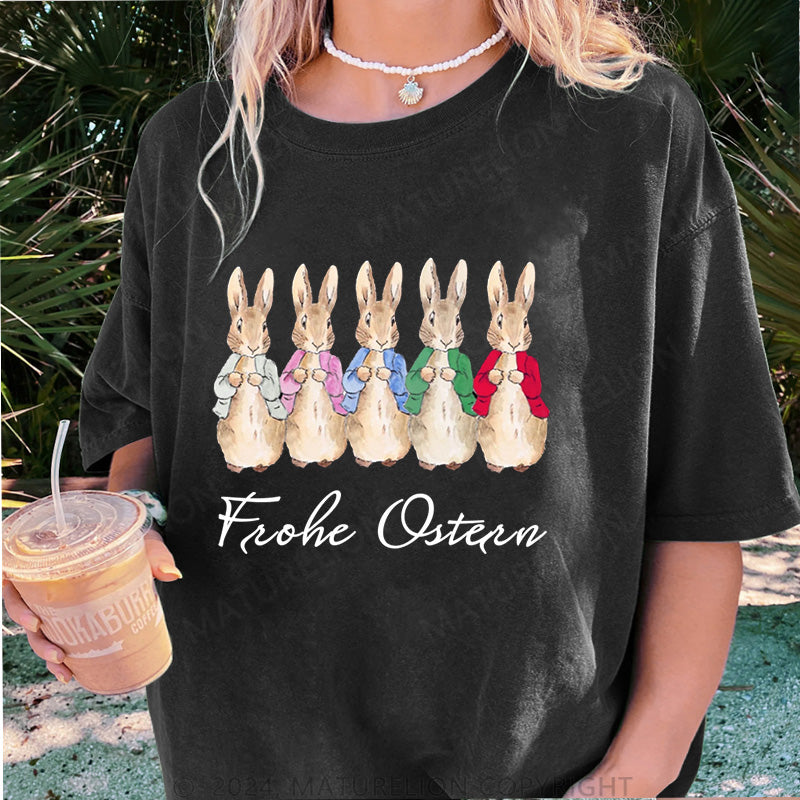 Maturelion Frohe Ostern Damen Gewaschene Vintage T-Shirt