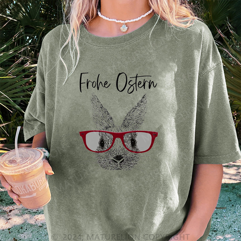 Maturelion Frohe Ostern und Osterhase Damen Gewaschene Vintage T-Shirt
