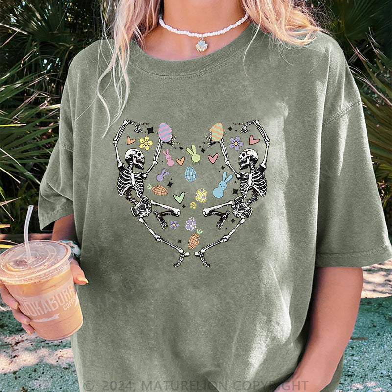 Maturelion Skelett tanzt und Frohe Ostern Damen Gewaschene Vintage T-Shirt