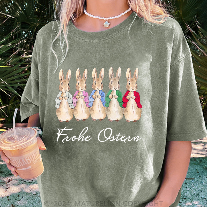 Maturelion Frohe Ostern Damen Gewaschene Vintage T-Shirt