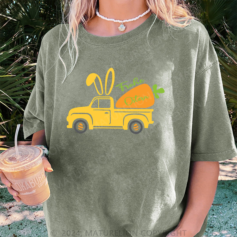 Maturelion Das Auto und Frohe Ostern Damen Gewaschene Vintage T-Shirt