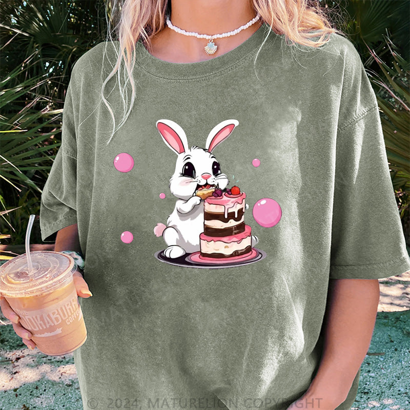 Maturelion Rosa Hase Damen Gewaschene Vintage T-Shirt