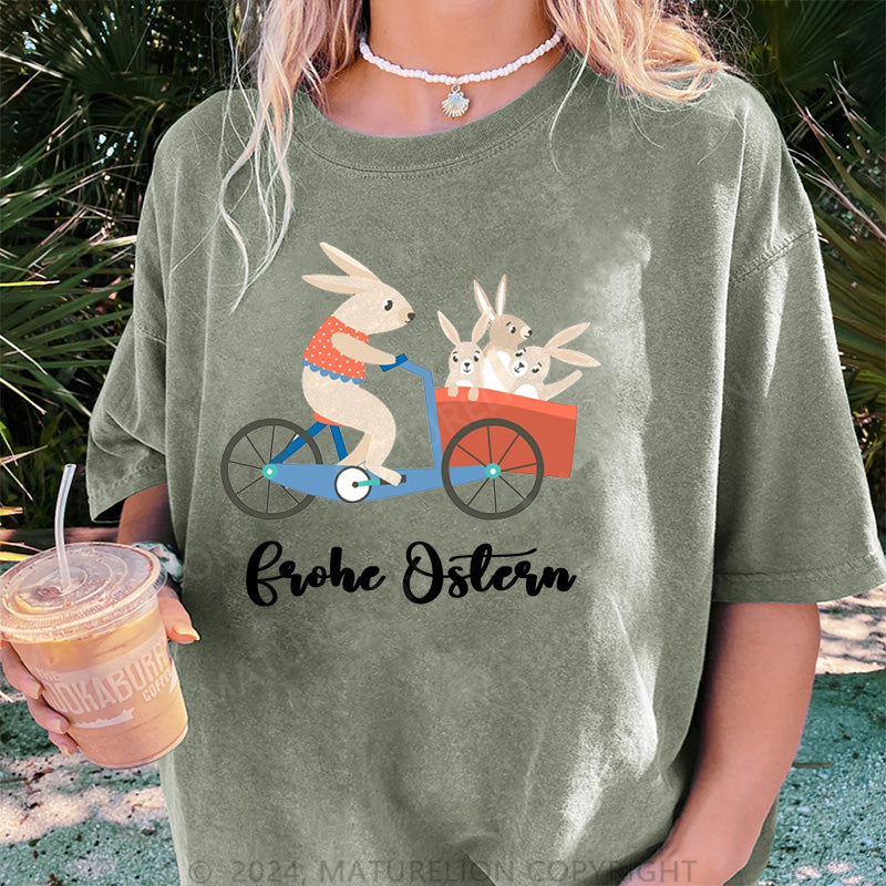 Maturelion Fahrrad Ostern Hase Damen Gewaschene Vintage T-Shirt