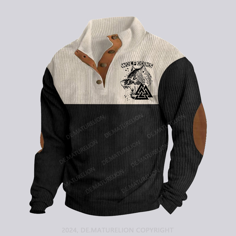 Maturelion Wolf Odins Männer Stehkragen Knopf Polo Shirt