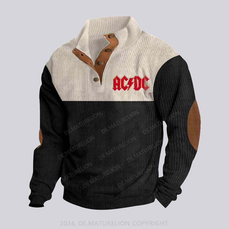 Maturelion ACDC Rock Band Stehkragen Knopf Polo Shirt