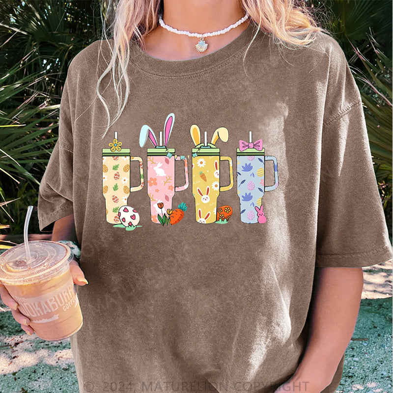 Maturelion Frohe Ostern und Getränke Damen Gewaschene Vintage T-Shirt