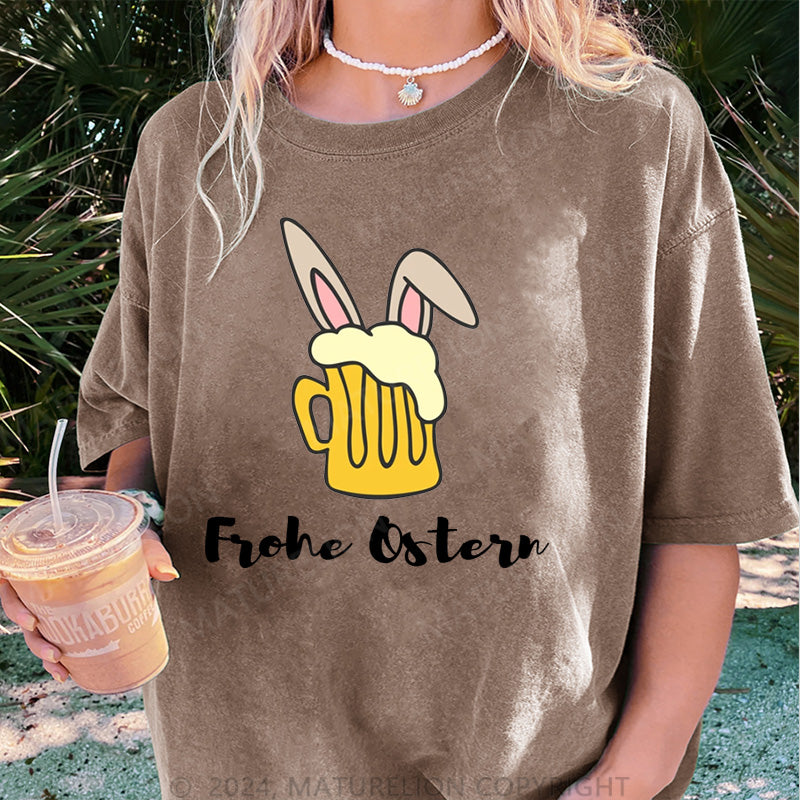 Maturelion Frohe Ostern Damen Gewaschene Vintage T-Shirt