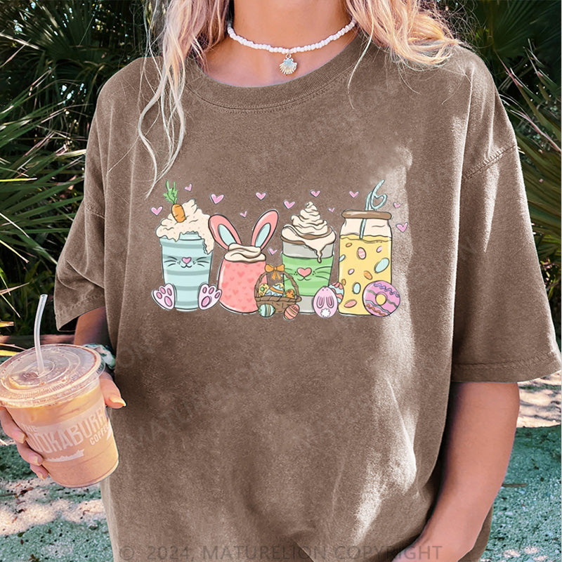 Maturelion Osterhase Getränke und Liebe Damen Gewaschene Vintage T-Shirt