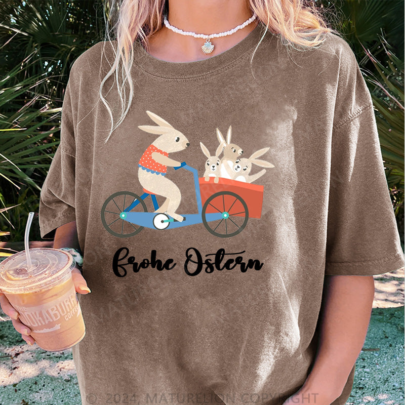 Maturelion Fahrrad Ostern Hase Damen Gewaschene Vintage T-Shirt