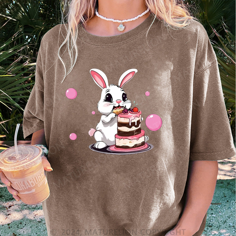 Maturelion Rosa Hase Damen Gewaschene Vintage T-Shirt