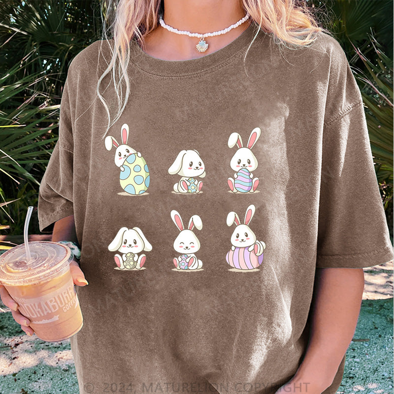 Maturelion Liebe Ostern Hasen Damen Gewaschene Vintage T-Shirt