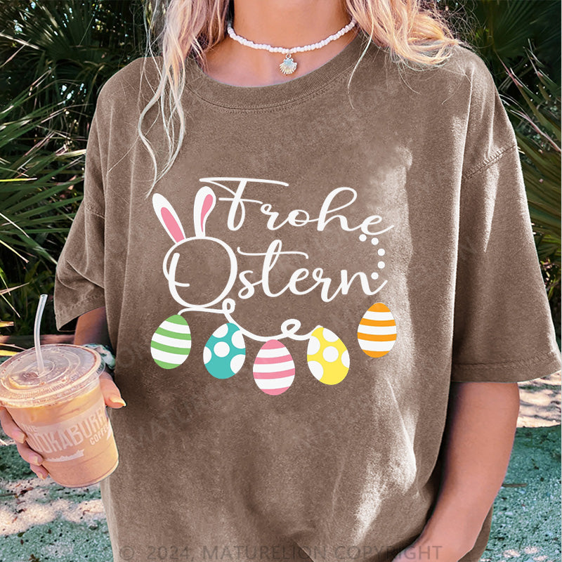 Maturelion Frohe Ostern und Ostereier Damen Gewaschene Vintage T-Shirt