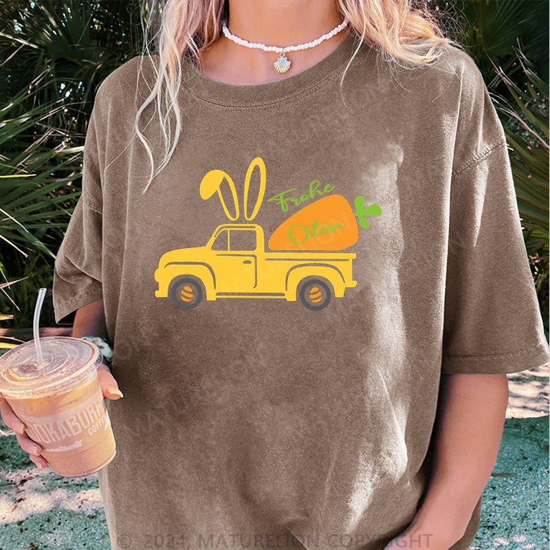 Maturelion Das Auto und Frohe Ostern Damen Gewaschene Vintage T-Shirt