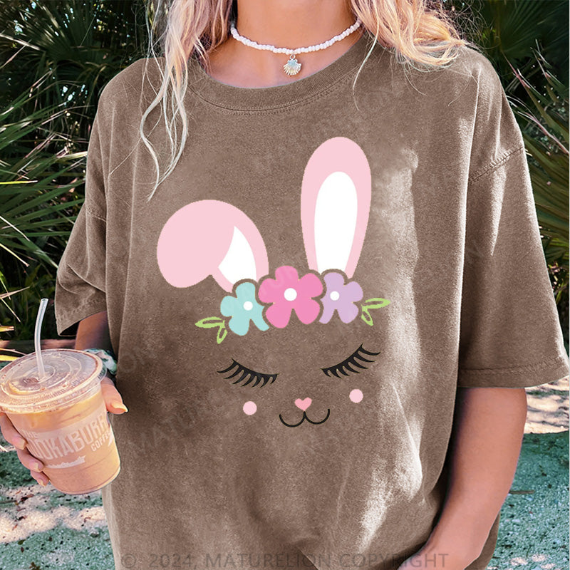 Maturelion Osterhase und Blumen Damen Gewaschene Vintage T-Shirt