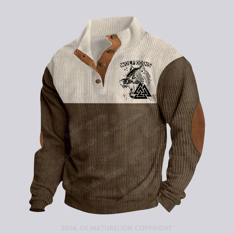 Maturelion Wolf Odins Männer Stehkragen Knopf Polo Shirt