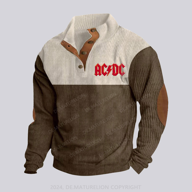 Maturelion ACDC Rock Band Stehkragen Knopf Polo Shirt