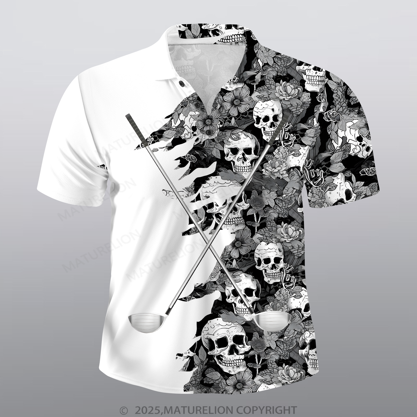 Maturelion Golf Männer Voll-Print Polo Shirt