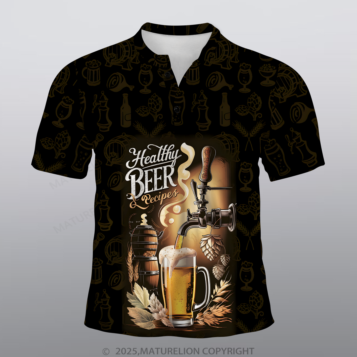 Maturelion Bier Männer Voll-Print Polo Shirt