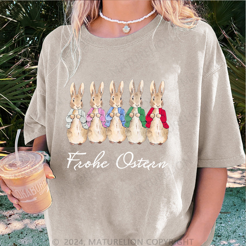 Maturelion Frohe Ostern Damen Gewaschene Vintage T-Shirt