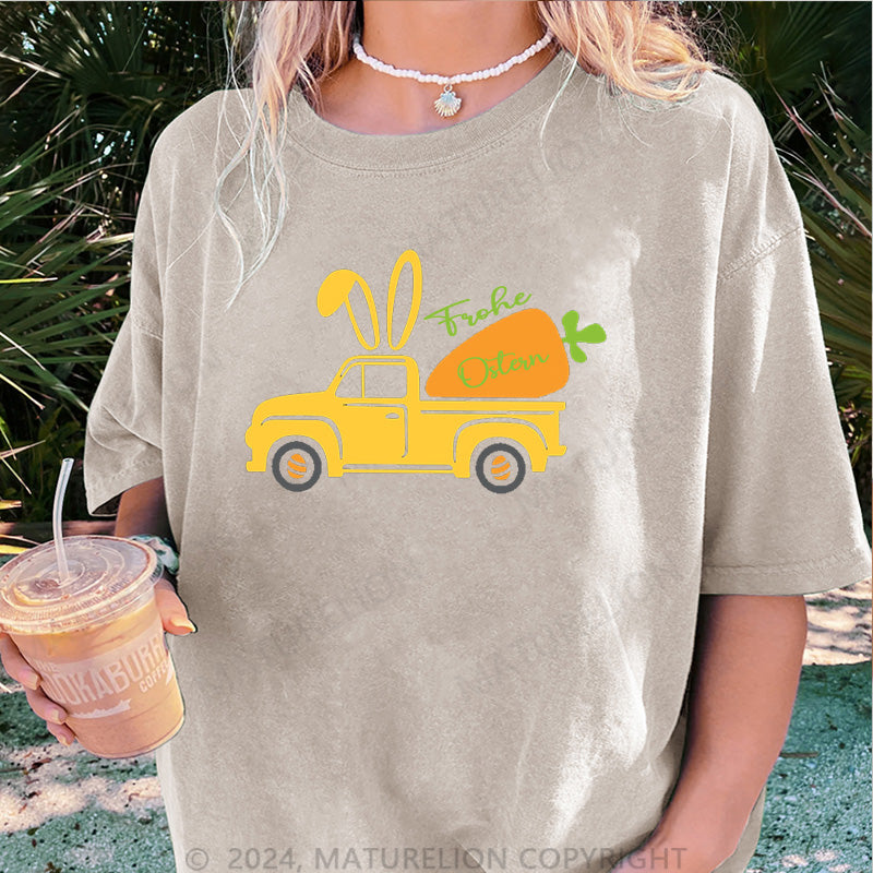 Maturelion Das Auto und Frohe Ostern Damen Gewaschene Vintage T-Shirt