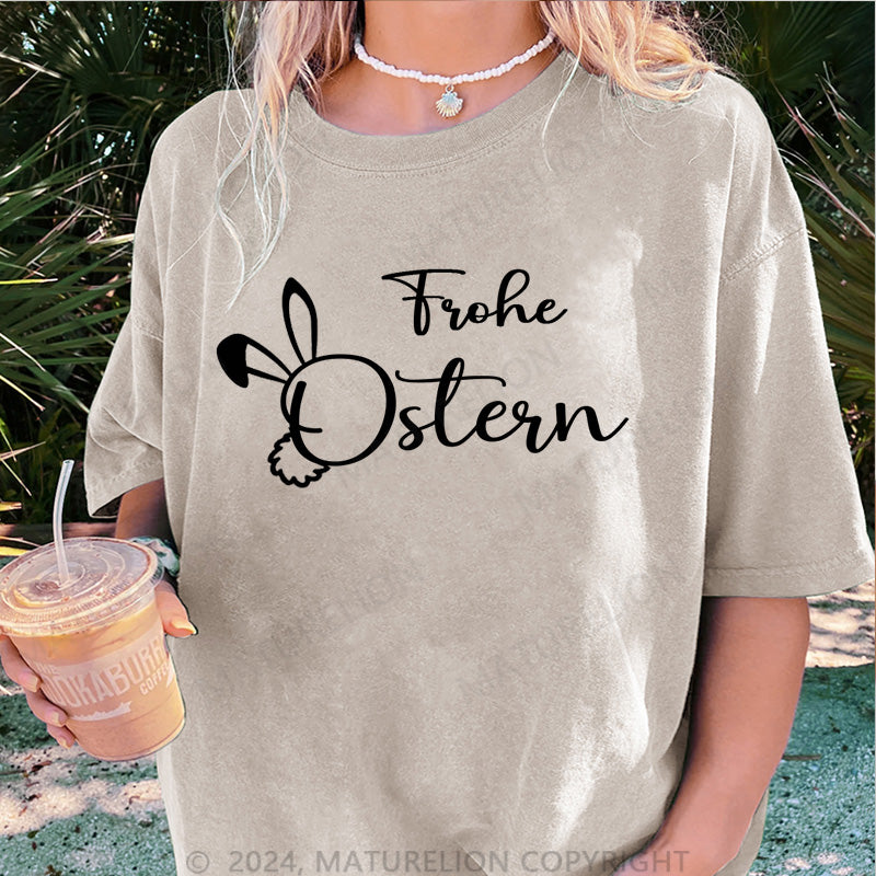 Maturelion Frohe Ostern Damen Gewaschene Vintage T-Shirt