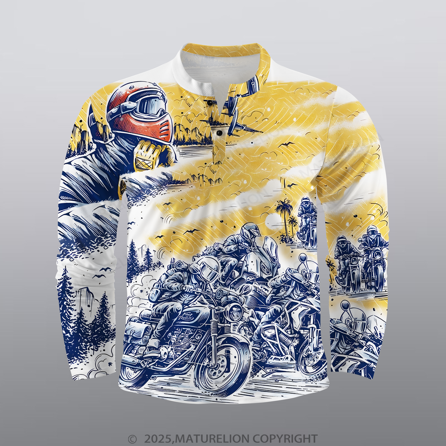 Maturelion Motorrad Männer Voll-Print Polo Shirt