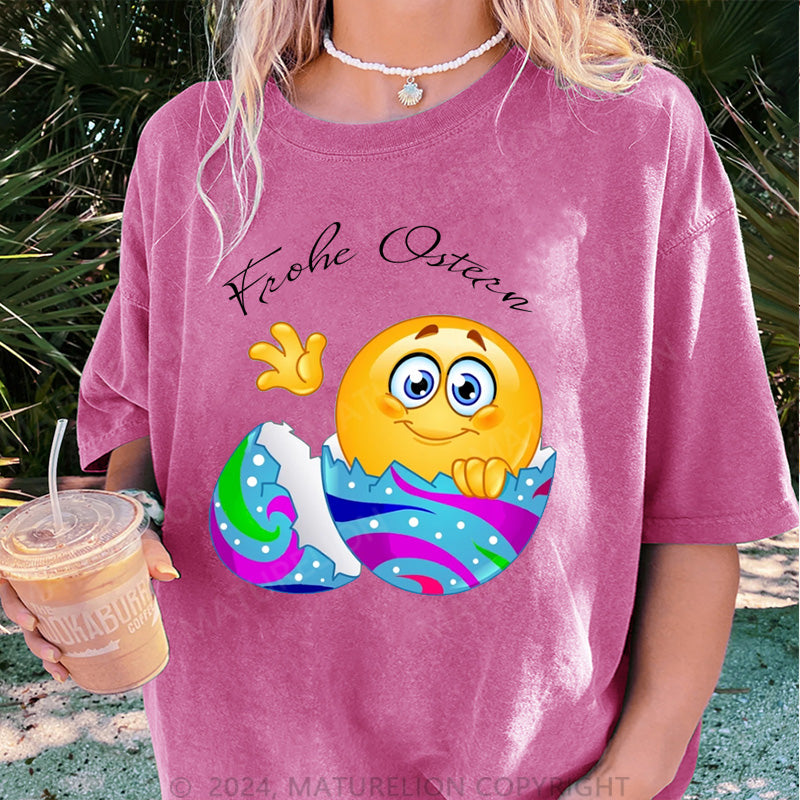 Maturelion Frohe Ostern Damen Gewaschene Vintage T-Shirt