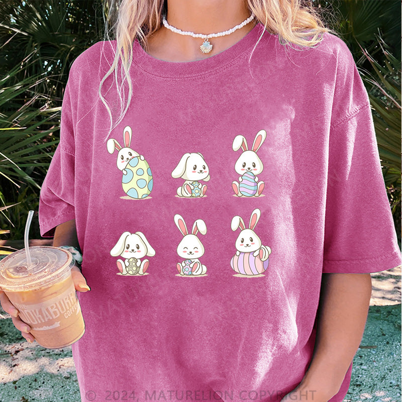 Maturelion Liebe Ostern Hasen Damen Gewaschene Vintage T-Shirt