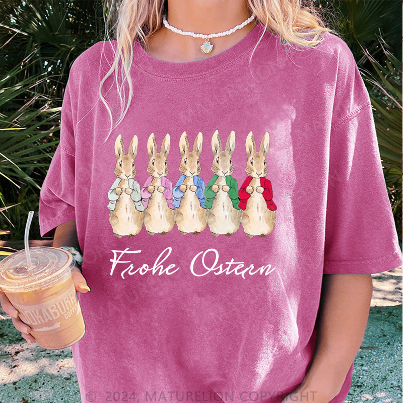 Maturelion Frohe Ostern Damen Gewaschene Vintage T-Shirt