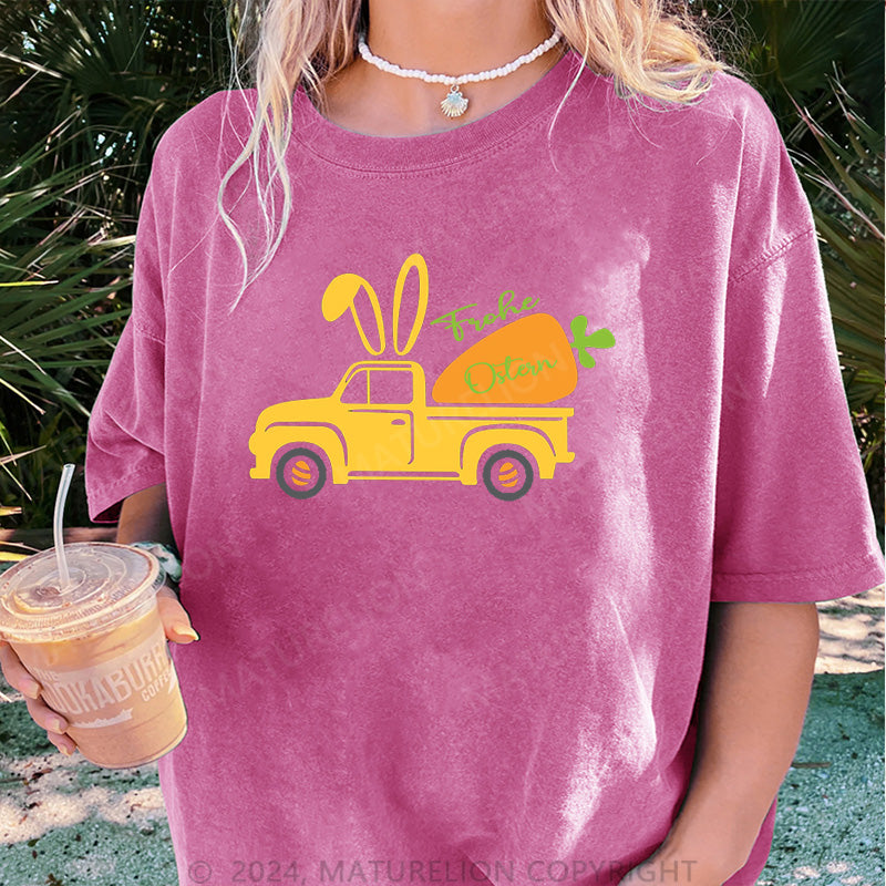 Maturelion Das Auto und Frohe Ostern Damen Gewaschene Vintage T-Shirt
