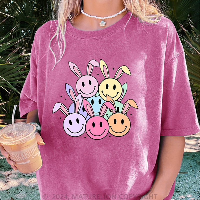 Maturelion Bunt Osterhasen Damen Gewaschene Vintage T-Shirt