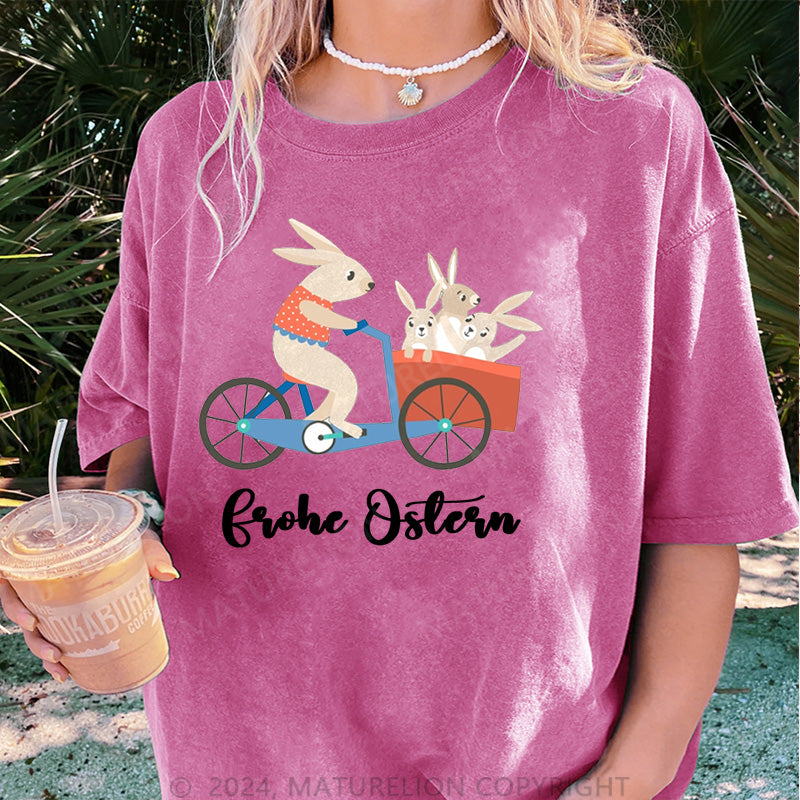Maturelion Fahrrad Ostern Hase Damen Gewaschene Vintage T-Shirt