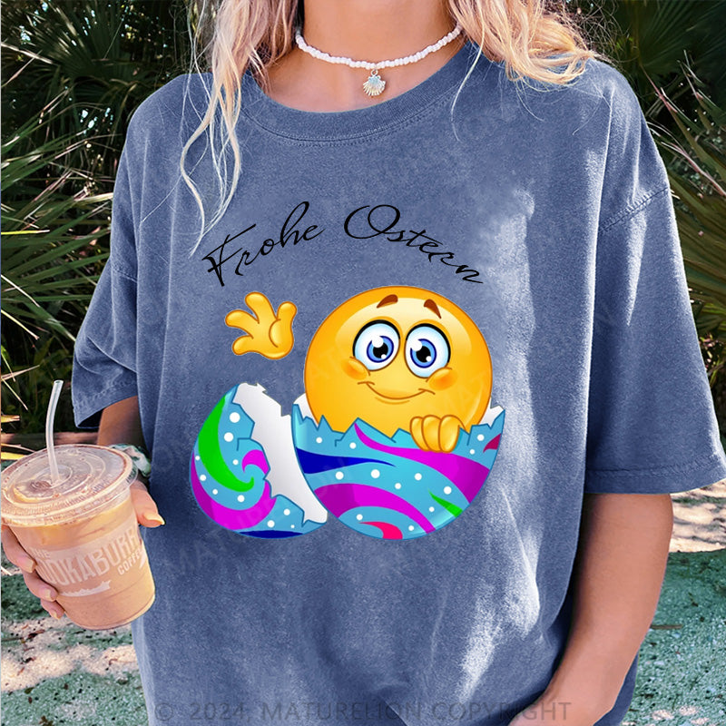 Maturelion Frohe Ostern Damen Gewaschene Vintage T-Shirt