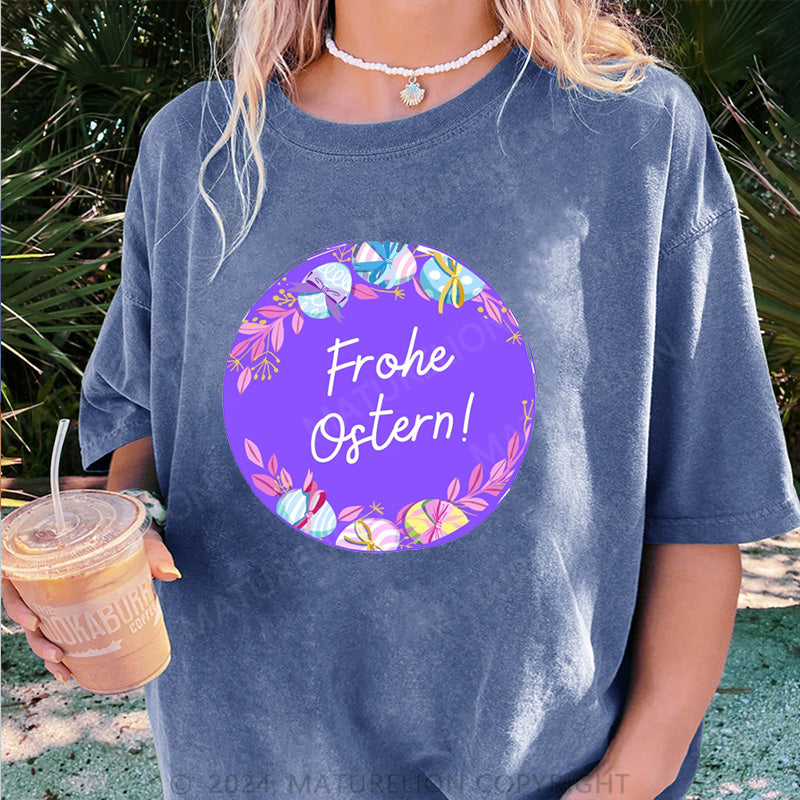 Maturelion Frohe Ostern Damen Gewaschene Vintage T-Shirt