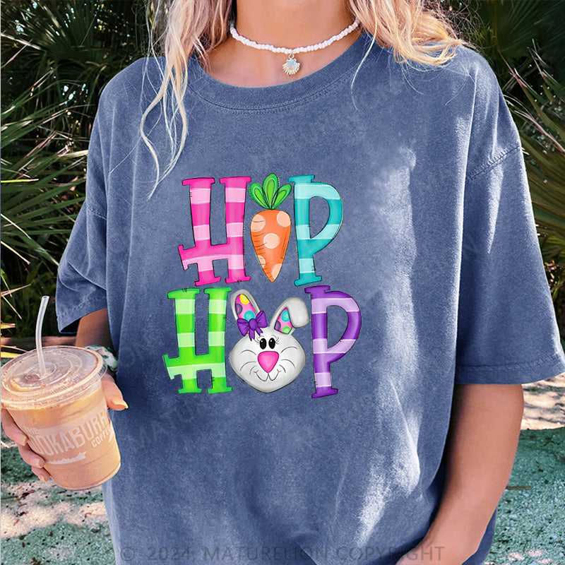 Maturelion Hip Hop Osterhase Damen Gewaschene Vintage T-Shirt
