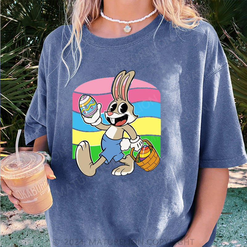 Maturelion Ostern Hase Ei Damen Gewaschene Vintage T-Shirt