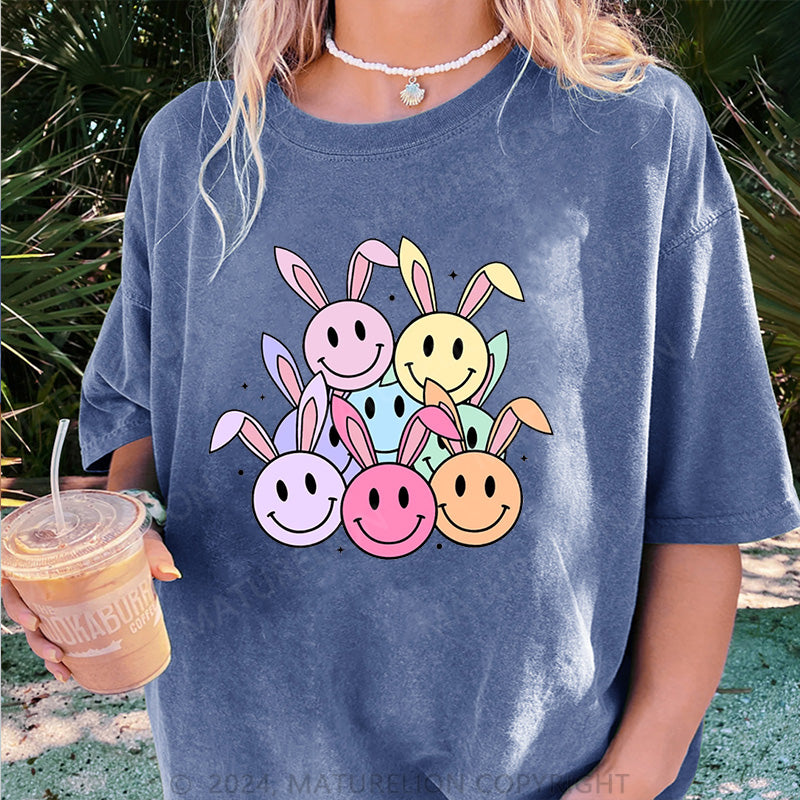 Maturelion Bunt Osterhasen Damen Gewaschene Vintage T-Shirt