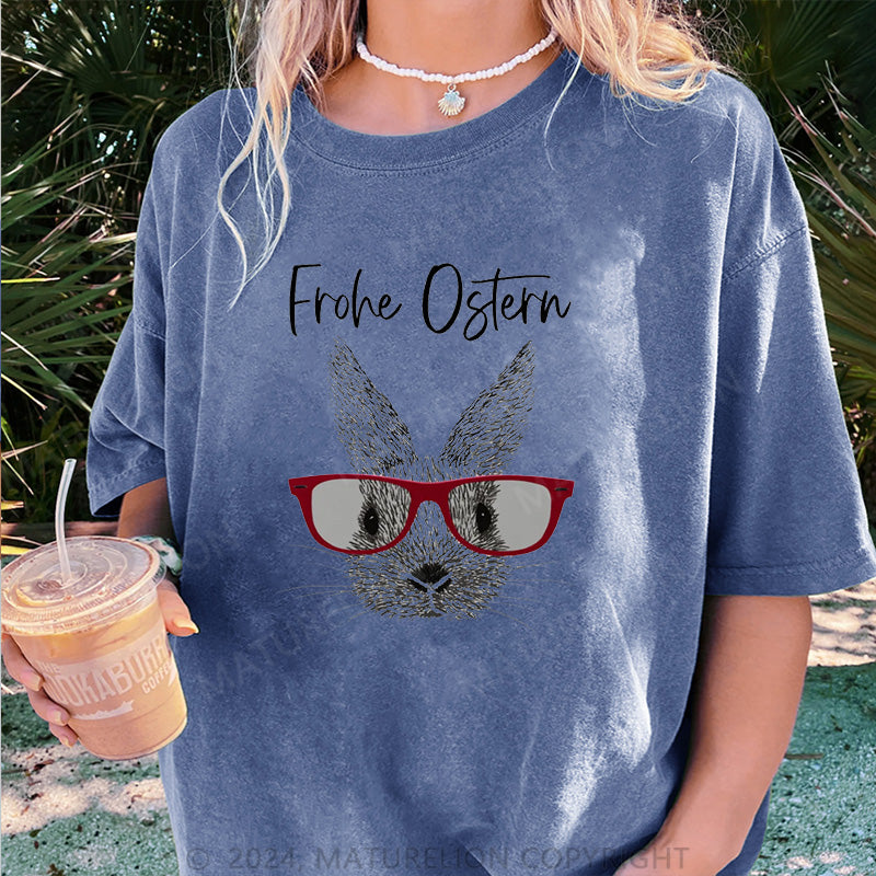 Maturelion Frohe Ostern und Osterhase Damen Gewaschene Vintage T-Shirt