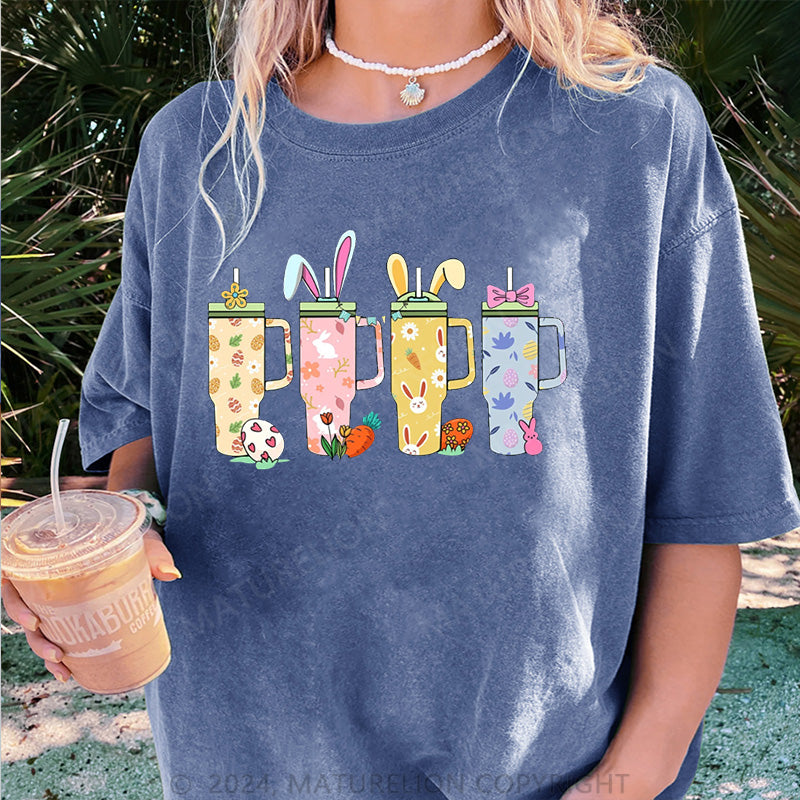 Maturelion Frohe Ostern und Getränke Damen Gewaschene Vintage T-Shirt