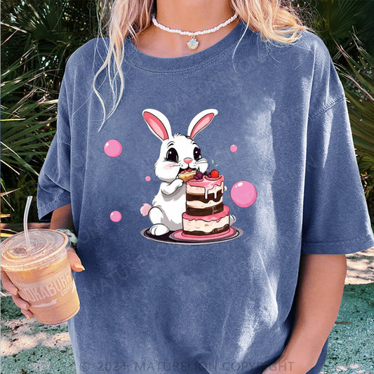 Maturelion Rosa Hase Damen Gewaschene Vintage T-Shirt