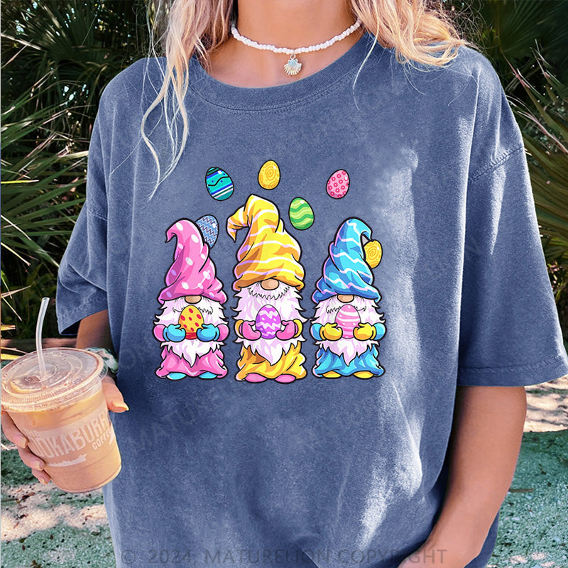 Maturelion Bunt Zwerg und bunt Ostereier Damen Gewaschene Vintage T-Shirt